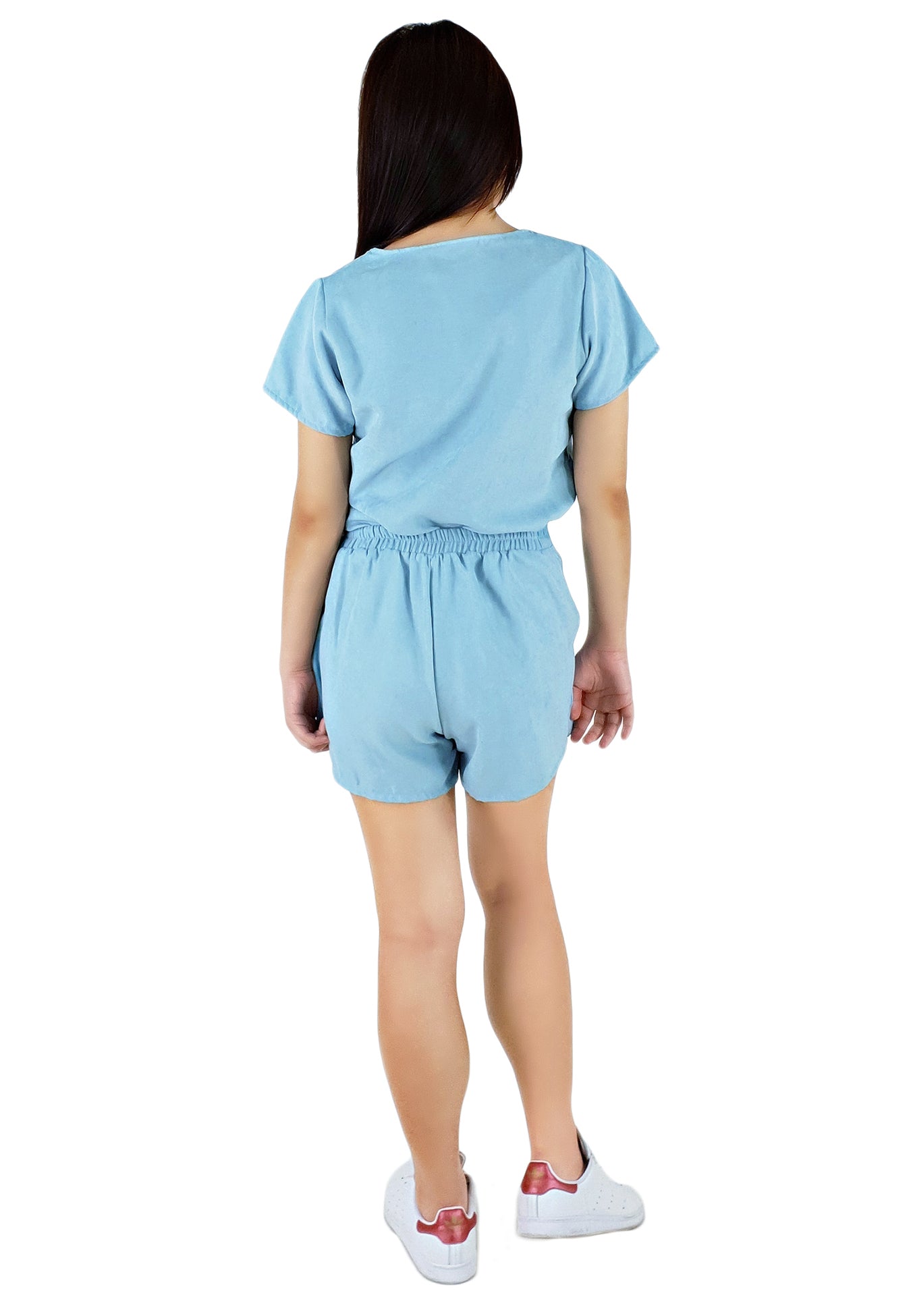 Basic Top with Side Tie Shorts in Blue-One Set-Elynn Reflection