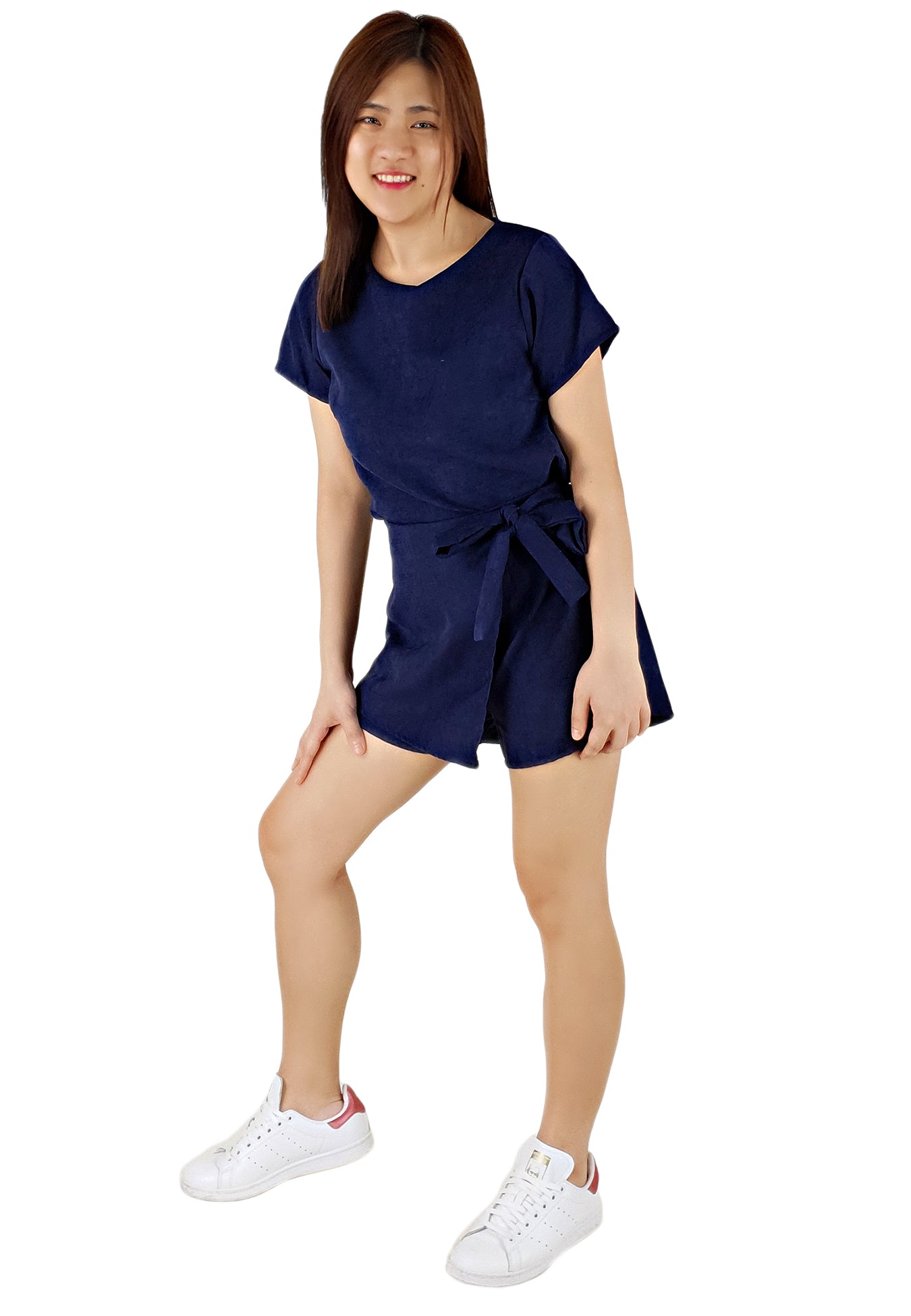 Basic Top with Side Tie Shorts in Navy-One Set-Elynn Reflection