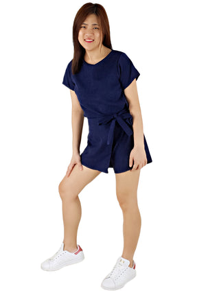 Basic Top with Side Tie Shorts in Navy-One Set-Elynn Reflection