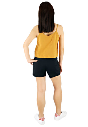 Button Spaghetti Top in Mustard-Tops-Elynn Reflection