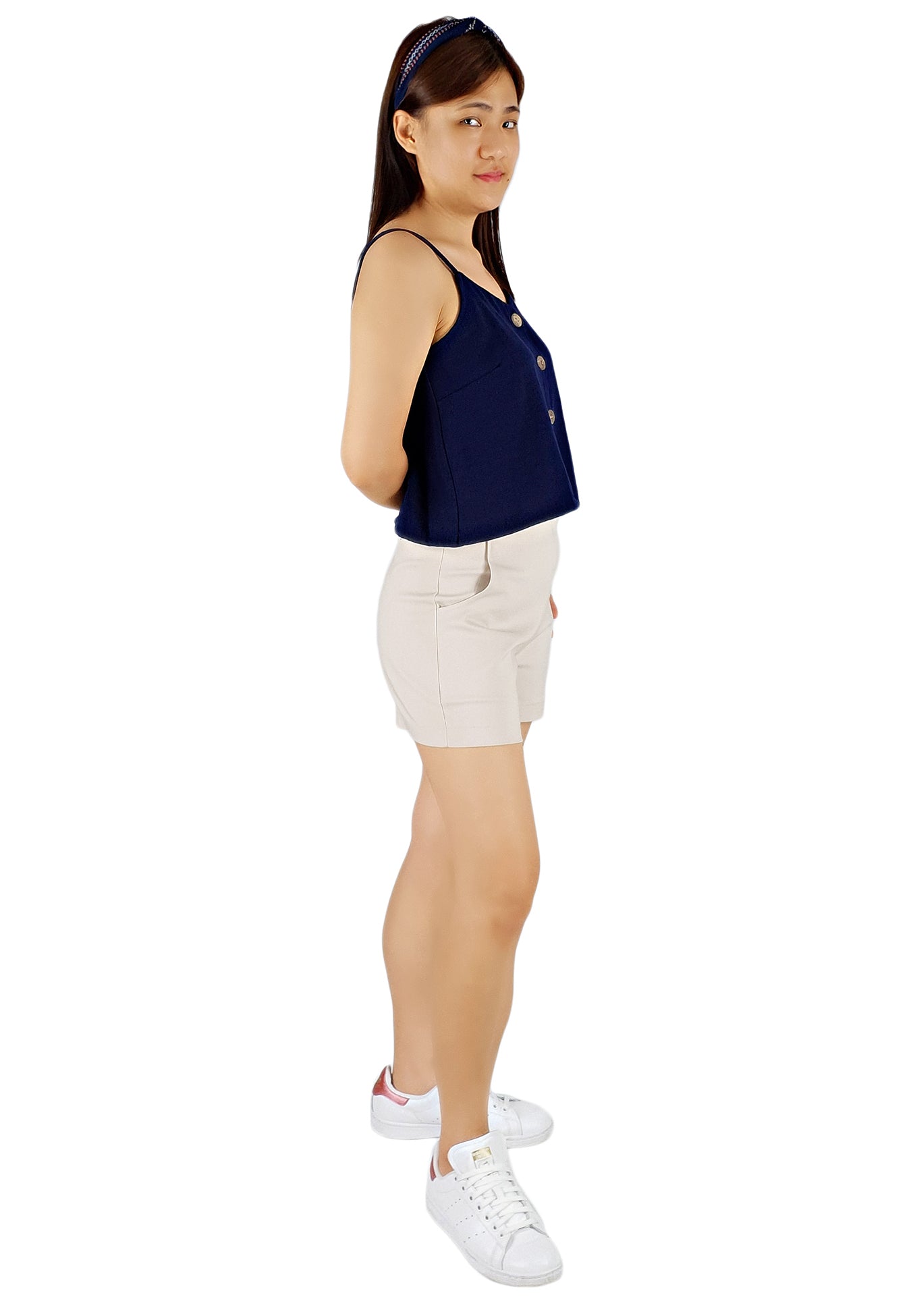 Button Spaghetti Top in Navy-Tops-Elynn Reflection