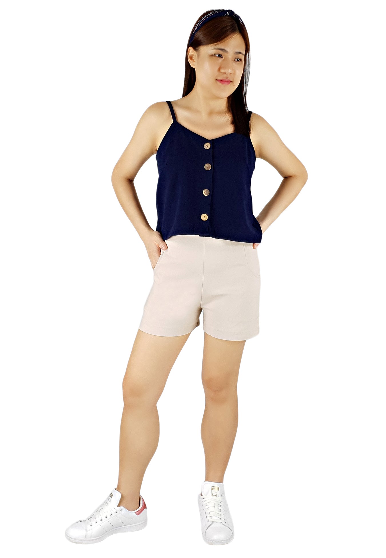 Button Spaghetti Top in Navy-Tops-Elynn Reflection