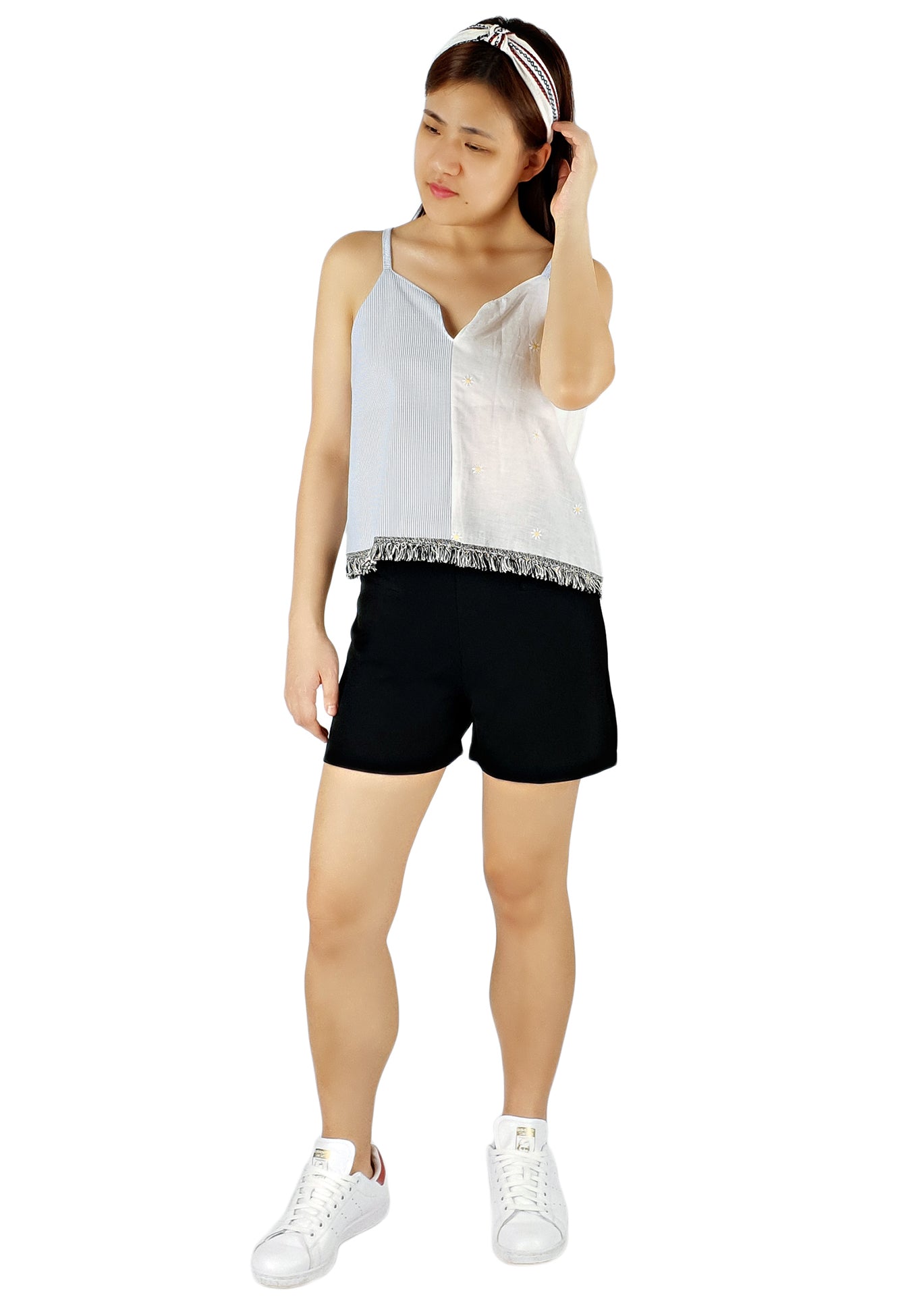 Daisy Spaghettti Top in White-Tops-Elynn Reflection