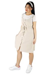 Drawstring Dress in Tan-Dresses-Elynn Reflection