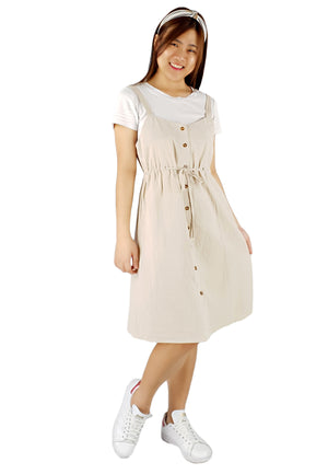 Drawstring Dress in Tan-Dresses-Elynn Reflection