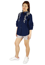 Embroidery Top in Navy-Tops-Elynn Reflection