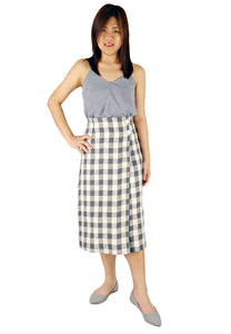 Gingham Midi Checker Skirt in Grey-Skirts-Elynn Reflection