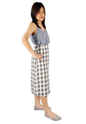 Gingham Midi Checker Skirt in Grey-Skirts-Elynn Reflection