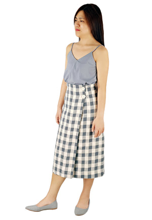 Gingham Midi Checker Skirt in Grey-Skirts-Elynn Reflection