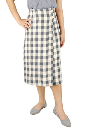 Gingham Midi Checker Skirt in Grey-Skirts-Elynn Reflection