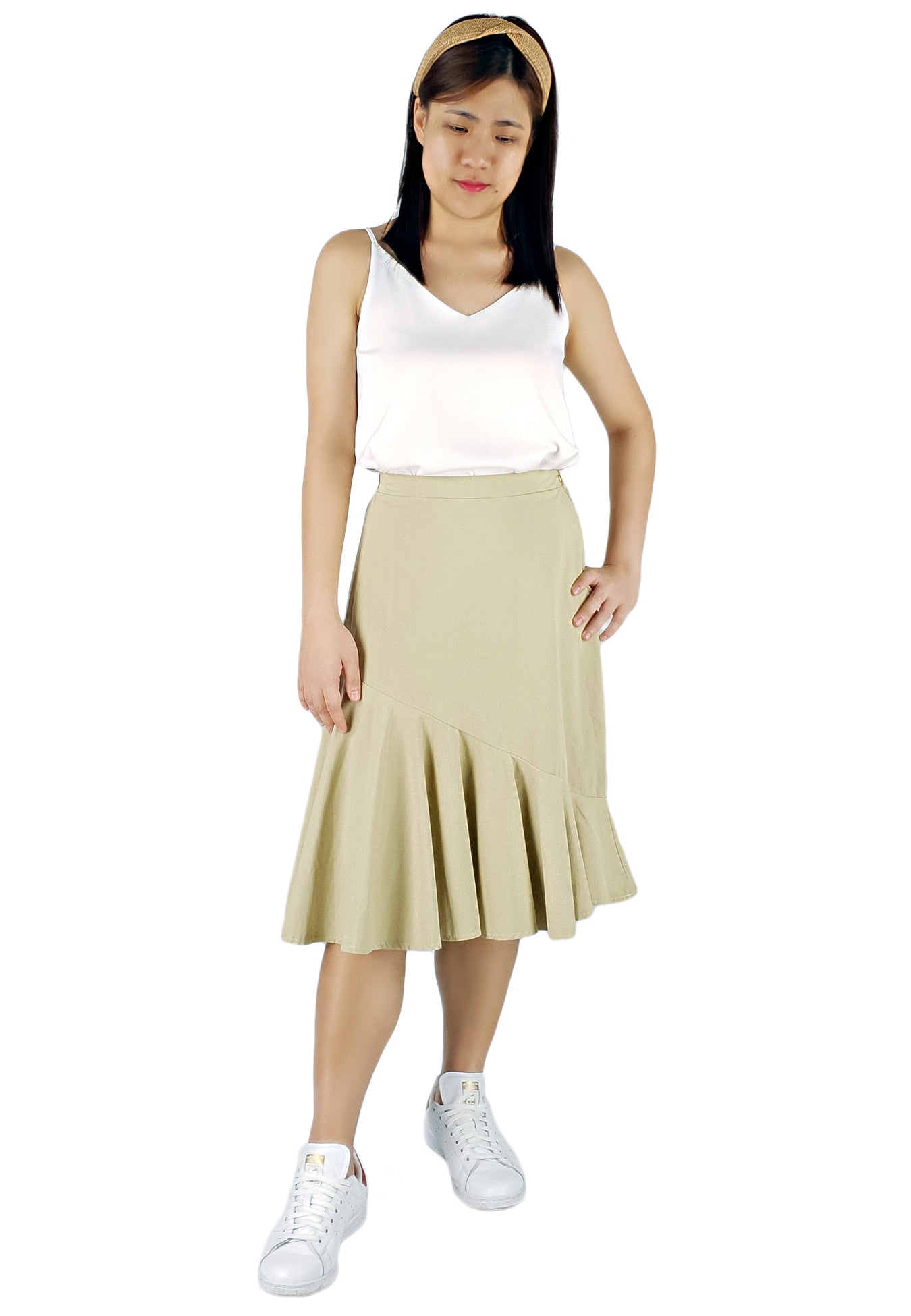 Hem Midi Skirt in Sand-Skirts-Elynn Reflection