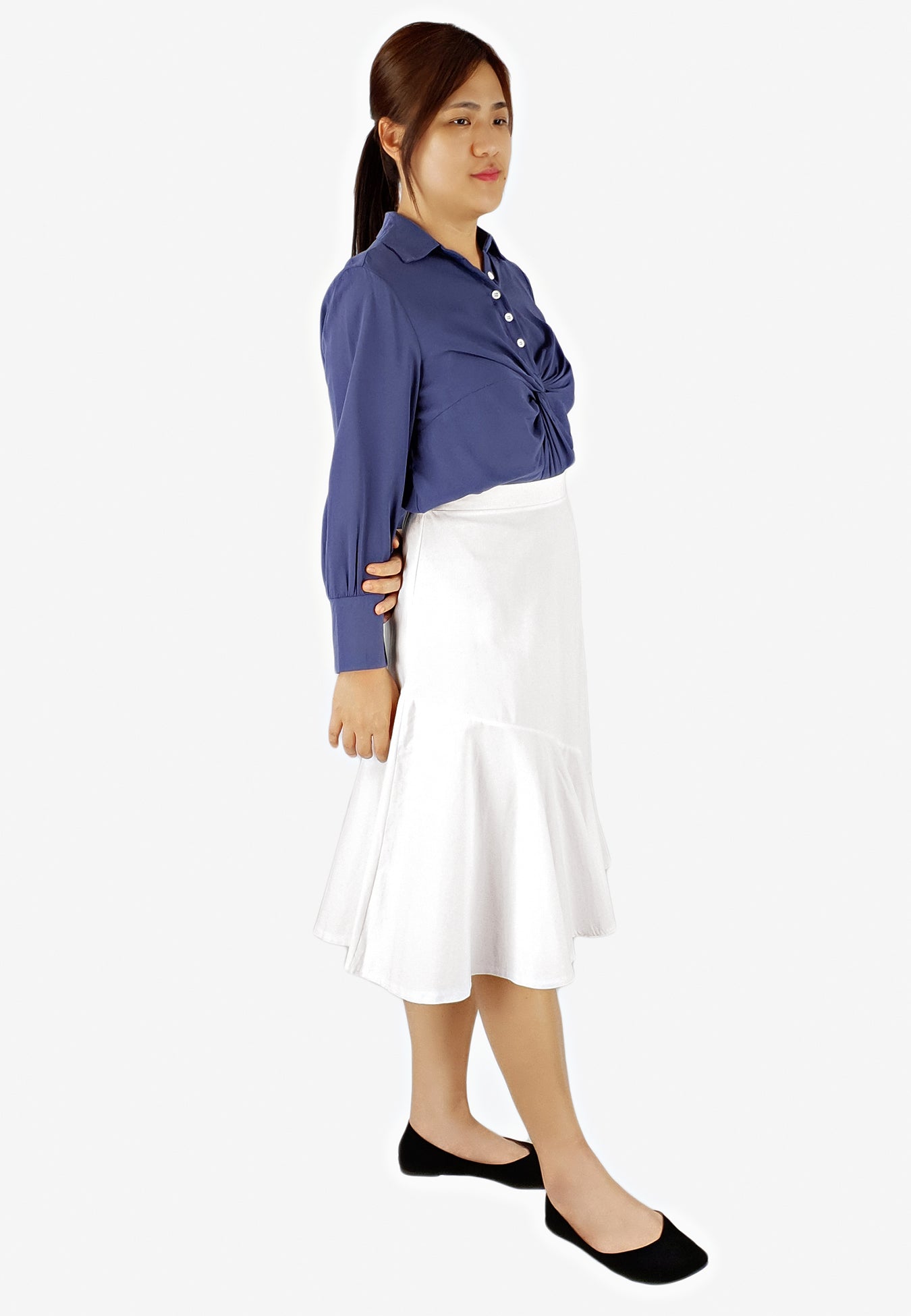 Hem Midi Skirt in White-Skirts-Elynn Reflection