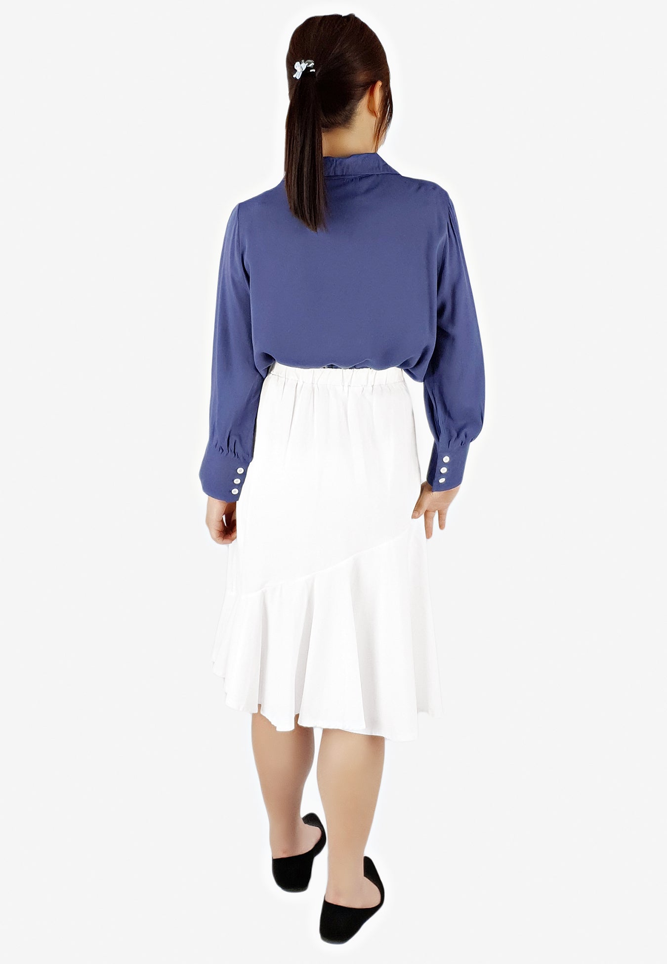 Hem Midi Skirt in White-Skirts-Elynn Reflection