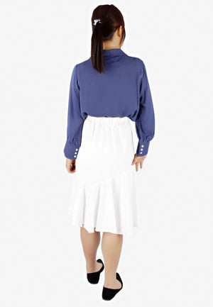 Hem Midi Skirt in White-Skirts-Elynn Reflection