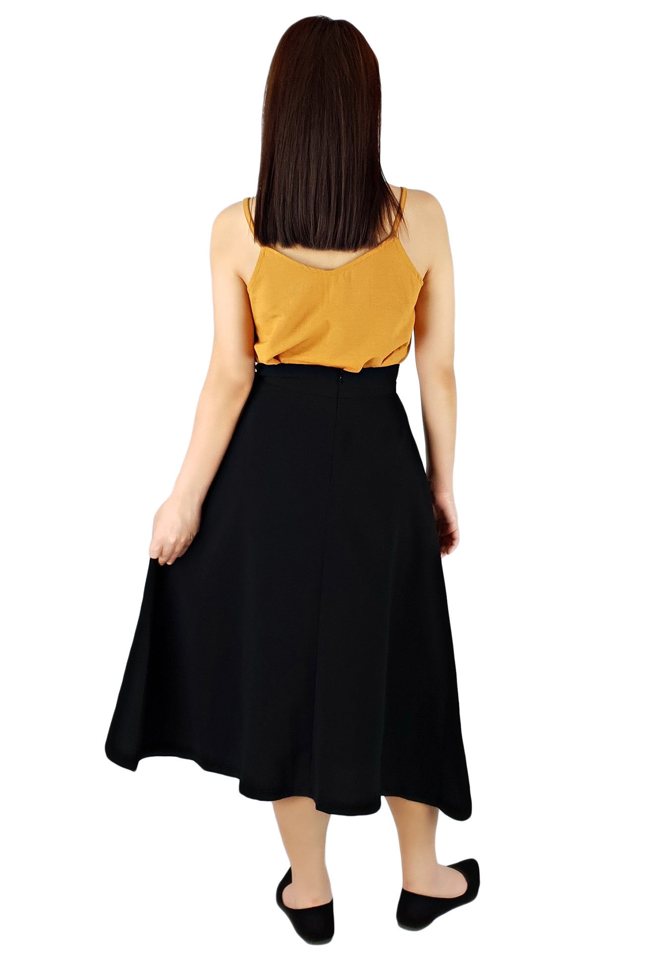 High Waisted Flare Skirt in Black (Premium)-Skirts-Elynn Reflection