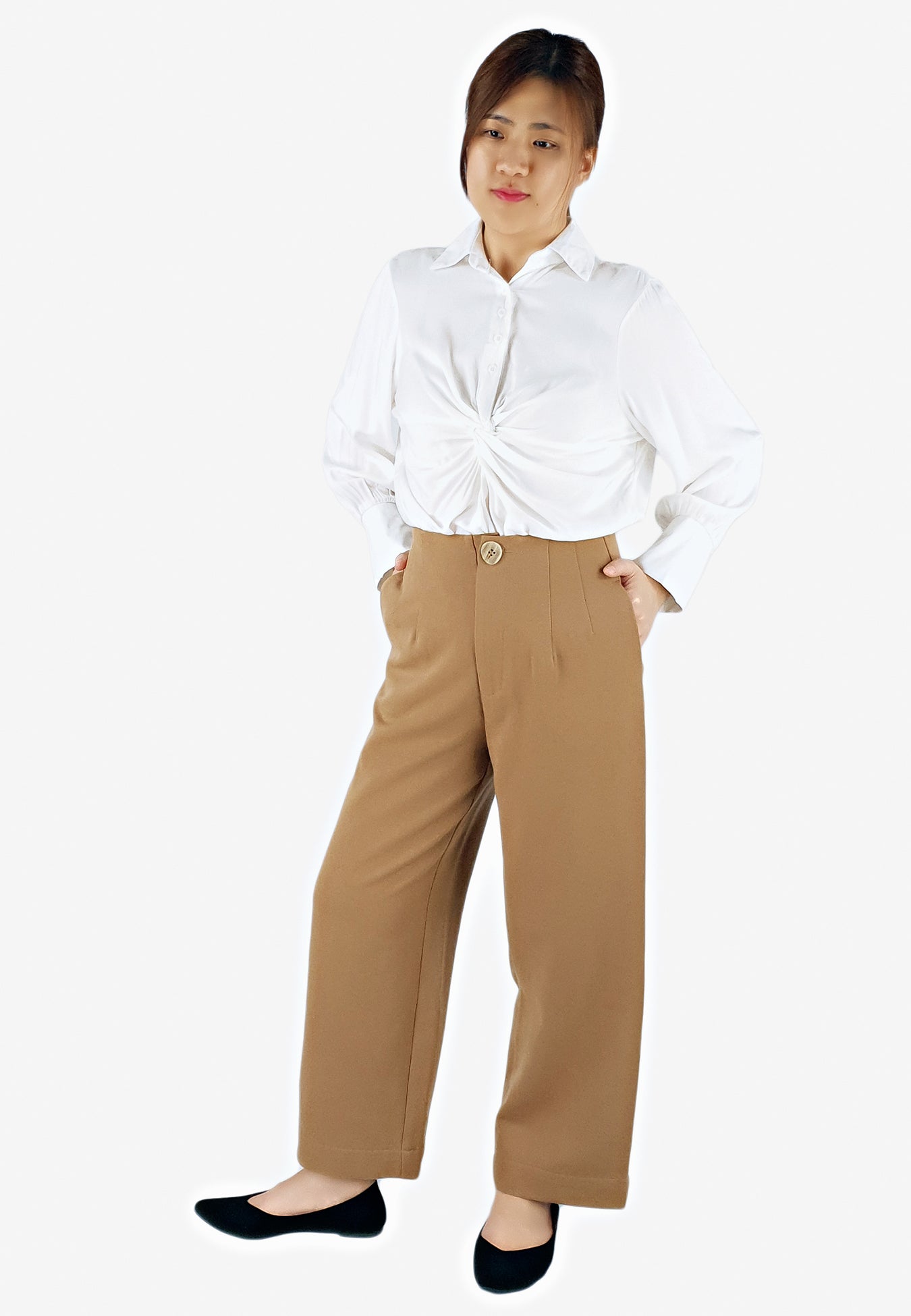 High Waisted Pants in Camel-Pants-Elynn Reflection