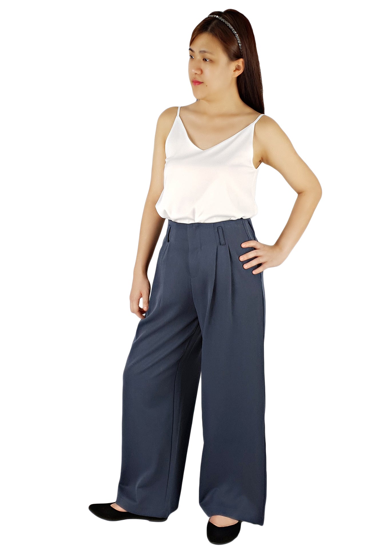 Pleated Pants in Grey Blue-Pants-Elynn Reflection