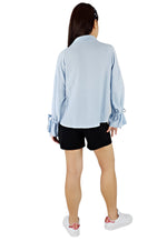 Trumpet Sleeves Top in Baby Blue-Tops-Elynn Reflection